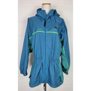 Nike ACG Womens Blue Green ClimaFit Windbreaker Rain Jacket Hooded Cinch Waist L